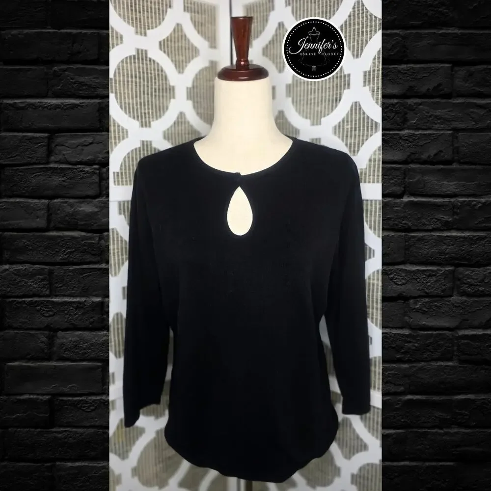 Axcess (Liz Claiborne) Black Front Button Keyhole 3/4 Sleeve Sweater Size Large